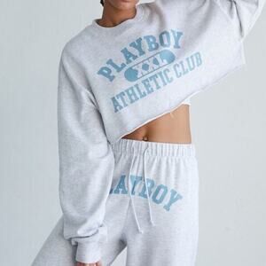 NWOT ✨ Playboy by PacSun Mega Crop Sweatshirt Gray Blue Graphic Size Small